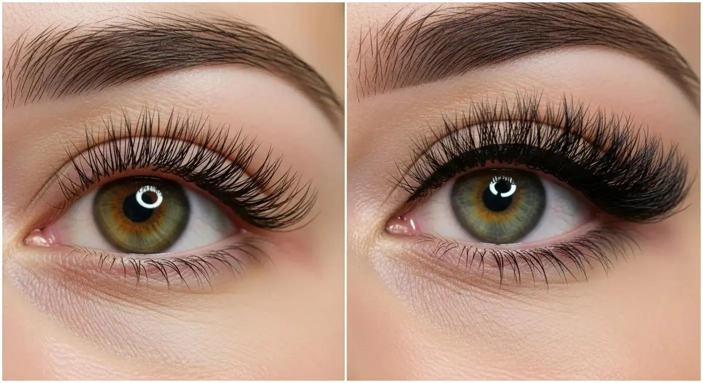 Comparison of natural curled lashes from a lash lift and dramatic lashes from extensions