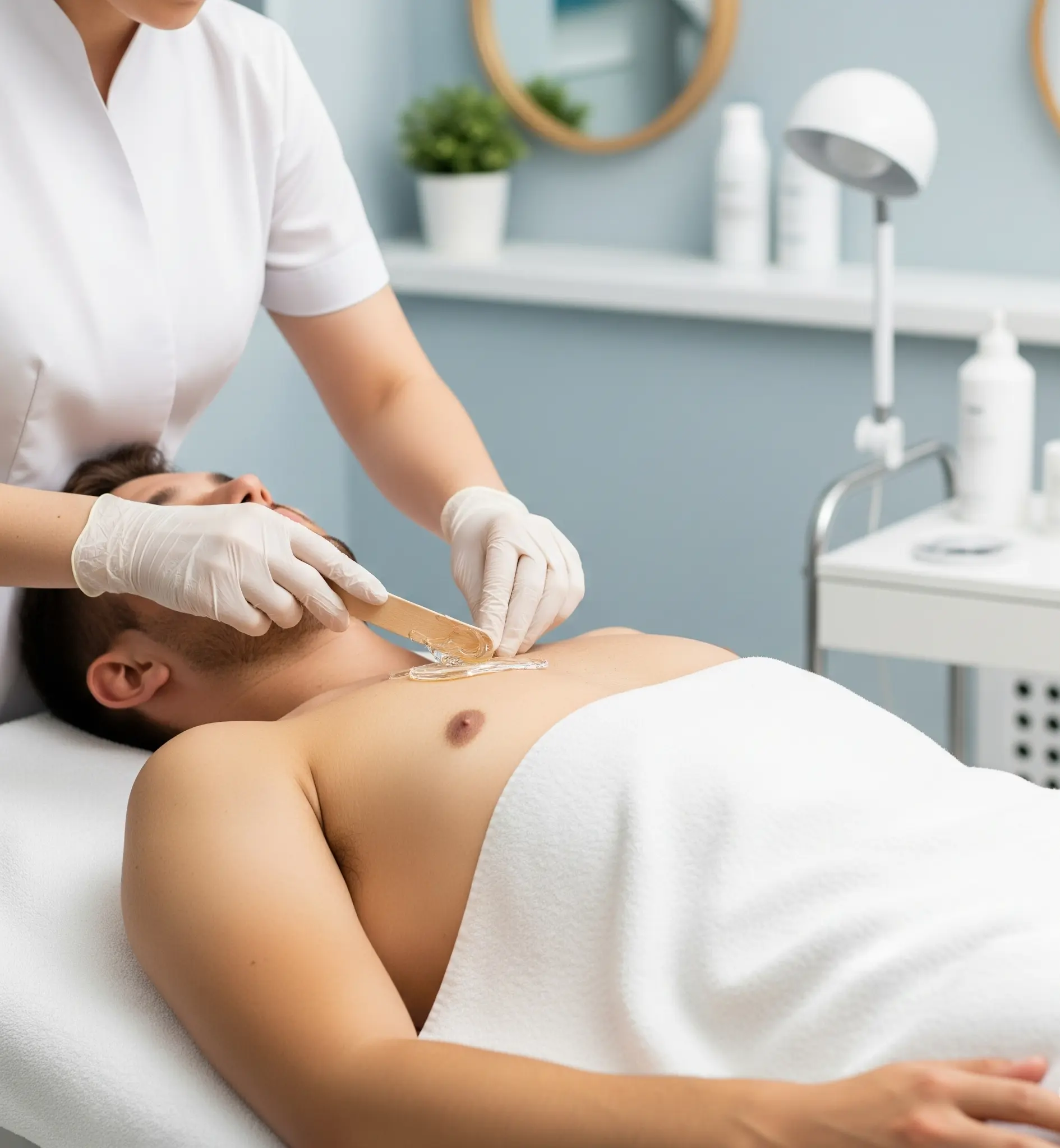 Man receiving professional back waxing service in NYC.