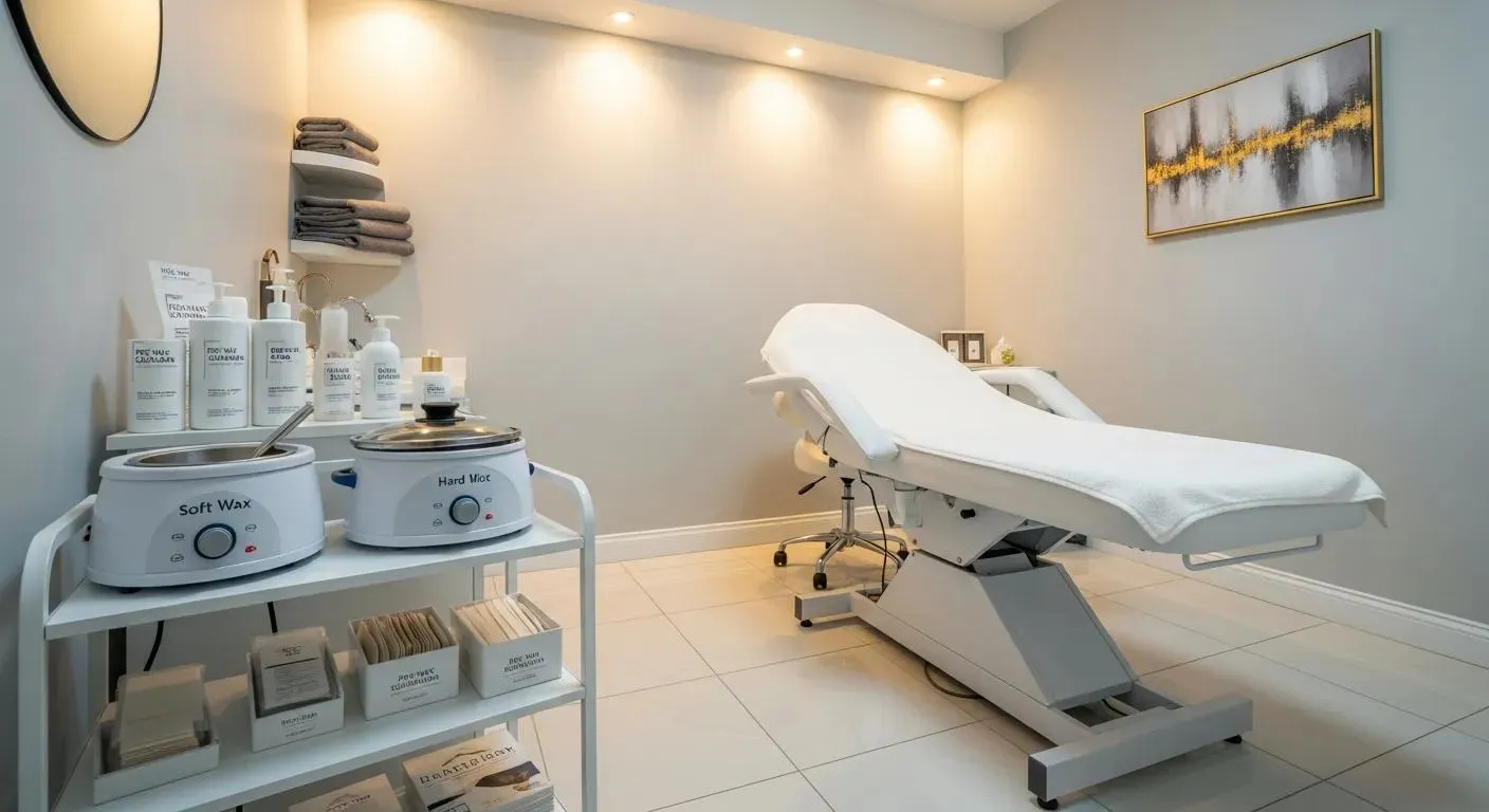 Professional Brazilian waxing service setup showcasing quality products and a clean environment