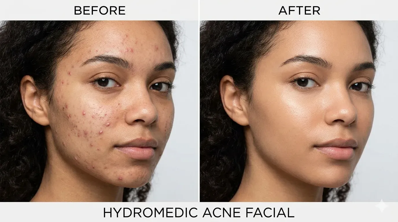 Before and after Hydromedic Acne Facial results