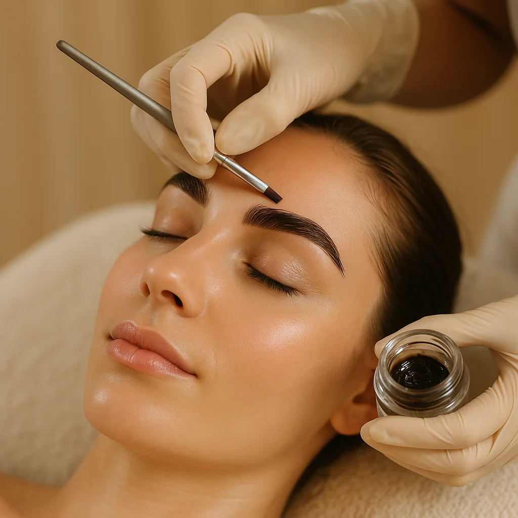 A woman receiving a leg waxing service.