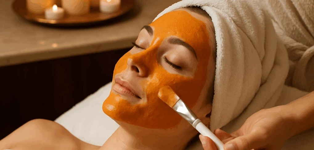 Organic turmeric facial treatment to restore moisture during fall transition